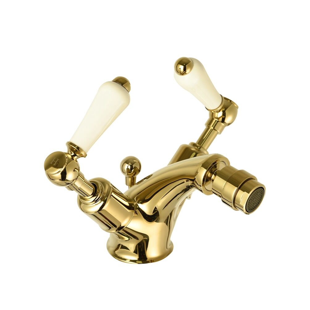 JTP Grosvenor Lever Polished Gold Bidet Mixer & Pop Up Waste Cut Out